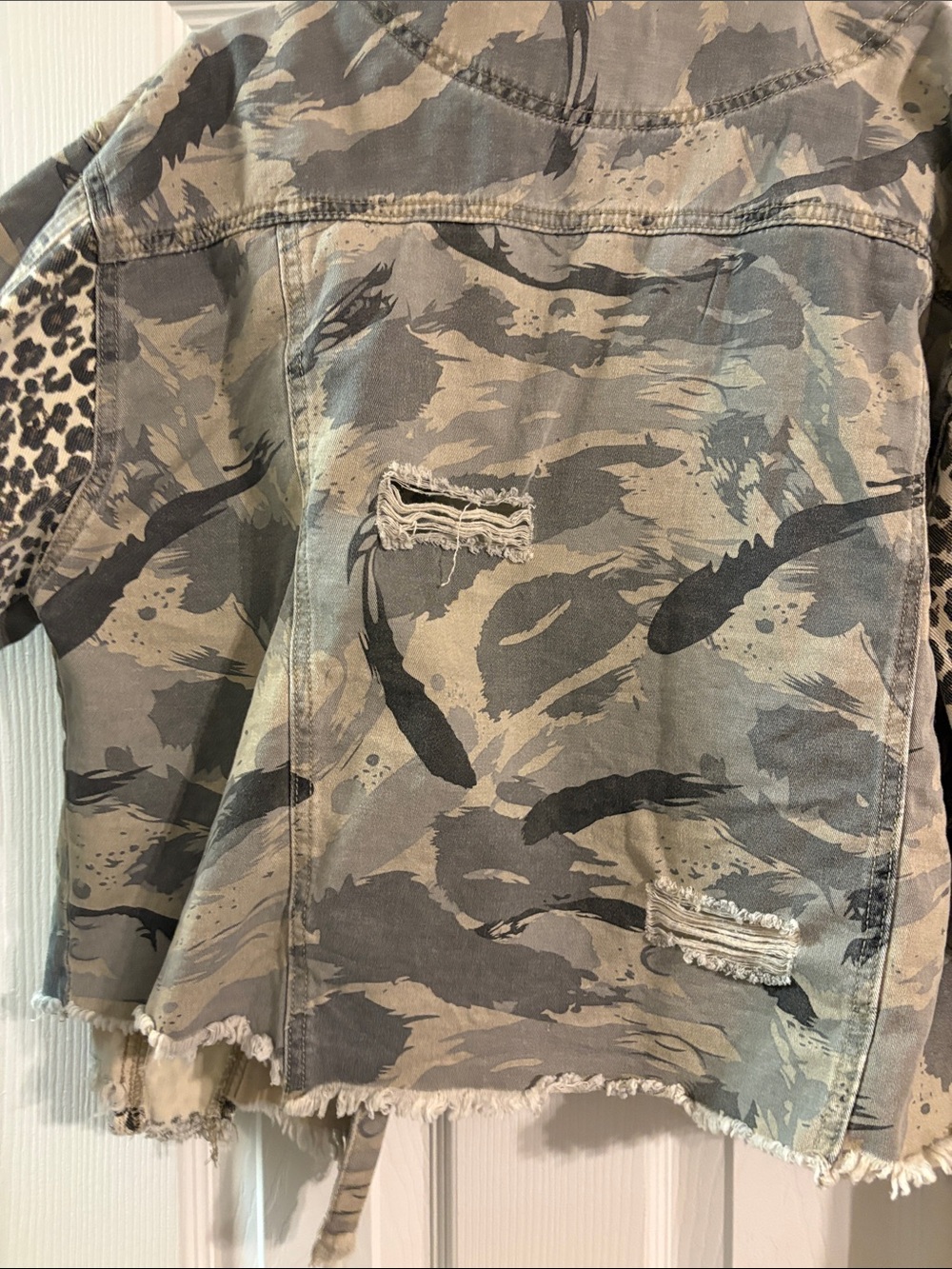 POL Camo Jean Jacket with Leopard Patch Accents - Gray/Cream - Picture 6 of 8